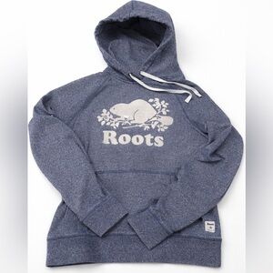 Roots Navy Heather Pull-Over Hoodie with White Logo